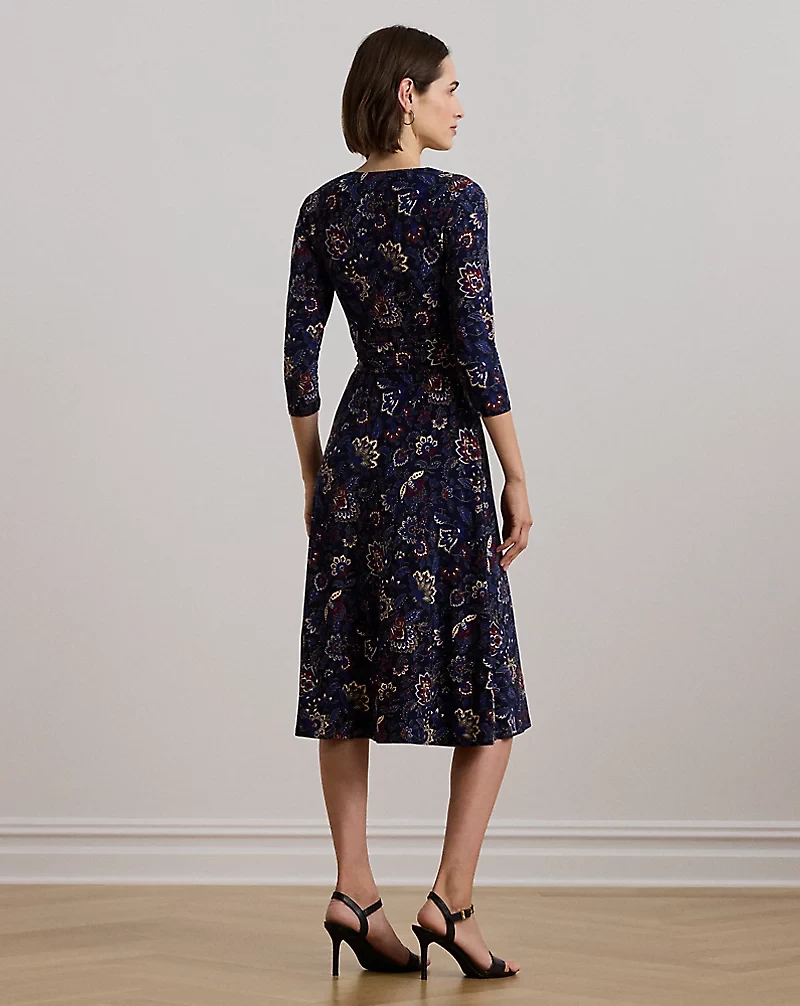 Floral Surplice Stretch Jersey Dress