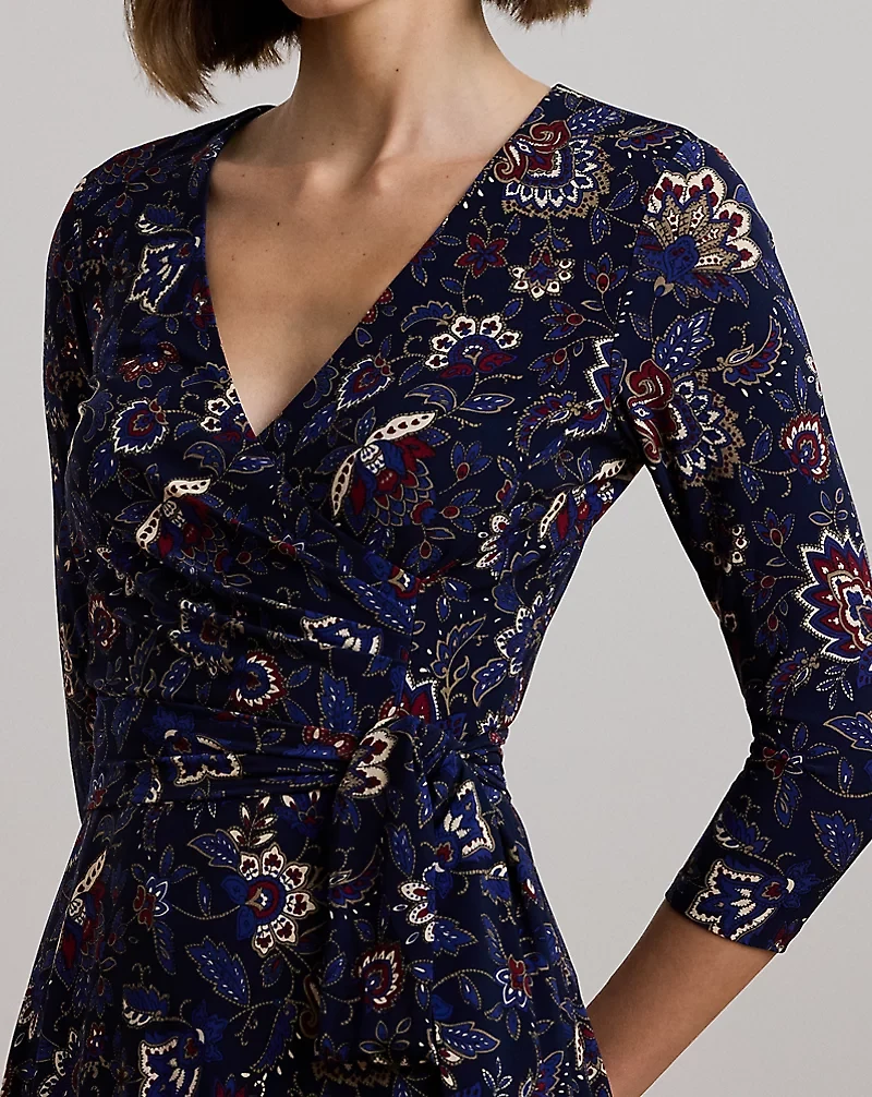 Floral Surplice Stretch Jersey Dress