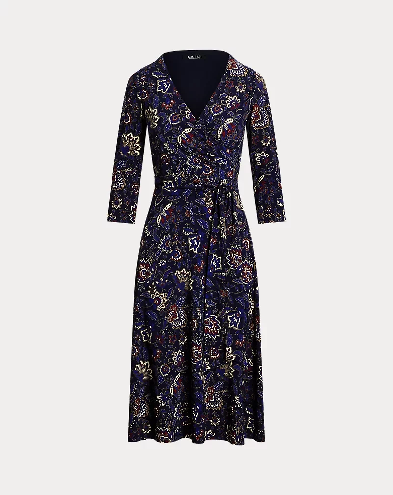 Floral Surplice Stretch Jersey Dress