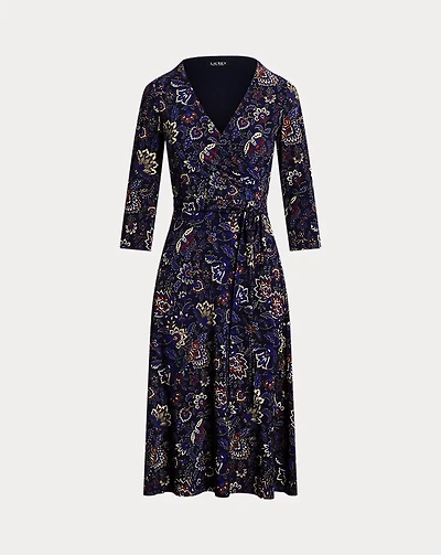 Floral Surplice Stretch Jersey Dress