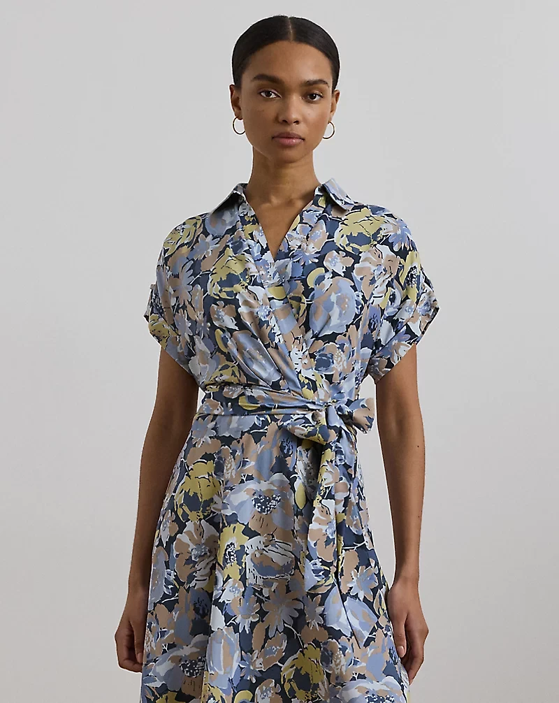 Floral Belted Crepe Dress