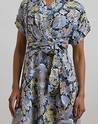 Floral Belted Crepe Dress