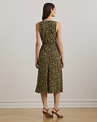Floral Belted Crepe Sleeveless Dress