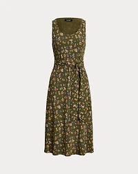 Floral Belted Crepe Sleeveless Dress