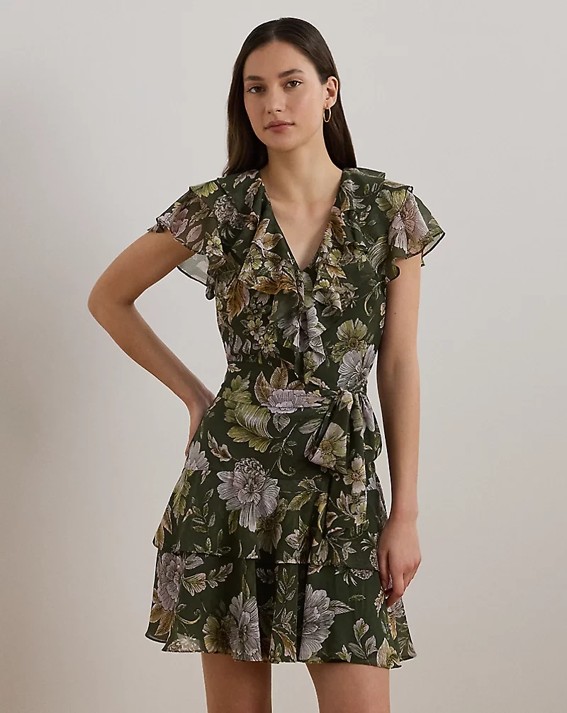 Floral Belted Crinkle Georgette Dress