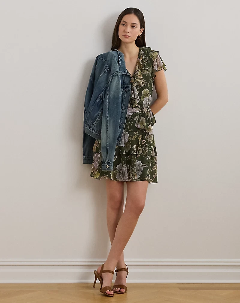 Floral Belted Crinkle Georgette Dress