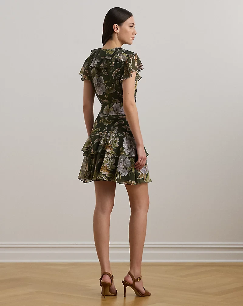 Floral Belted Crinkle Georgette Dress