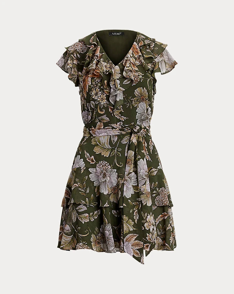 Floral Belted Crinkle Georgette Dress