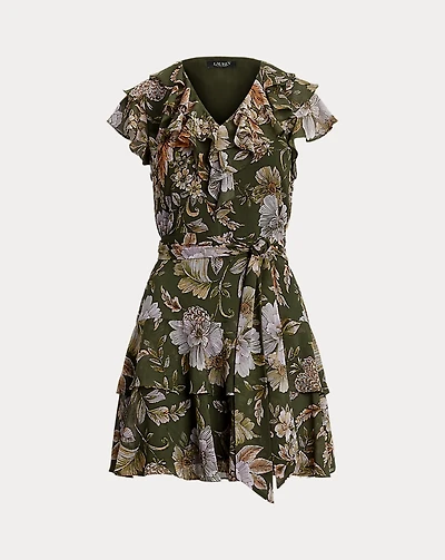 Floral Belted Crinkle Georgette Dress