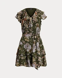 Floral Belted Crinkle Georgette Dress