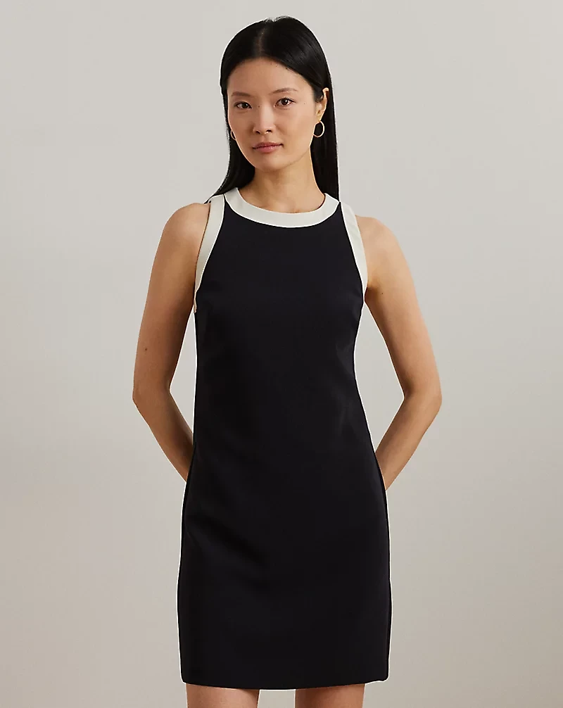 Two-Tone Crepe Sleeveless Shift Dress