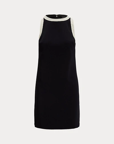 Two-Tone Crepe Sleeveless Shift Dress