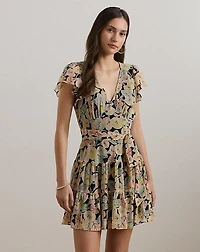 Floral Belted Georgette Tiered Dress