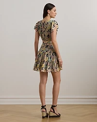 Floral Belted Georgette Tiered Dress