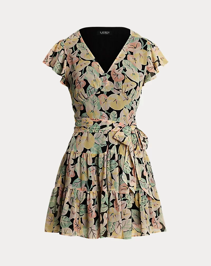 Floral Belted Georgette Tiered Dress