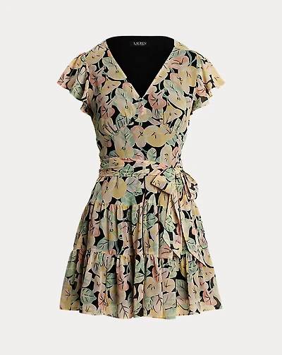 Floral Belted Georgette Tiered Dress