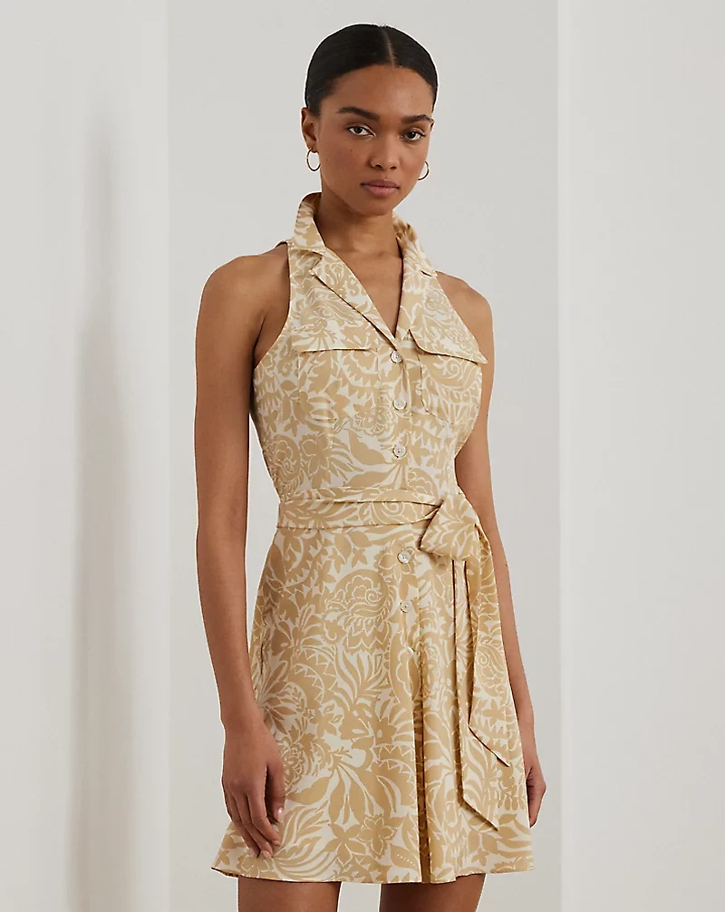 Floral Crepe Sleeveless Shirtdress
