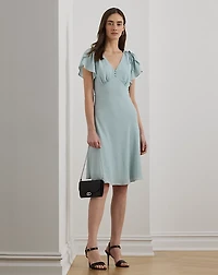 Bubble Crepe Flutter-Sleeve Dress