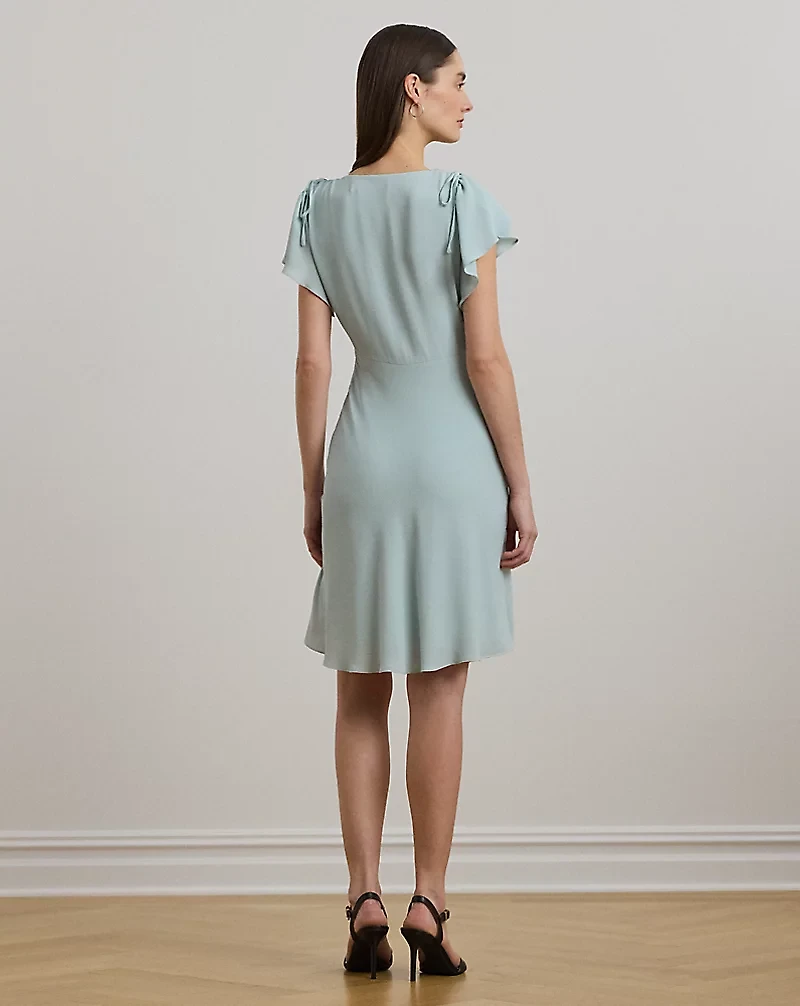 Bubble Crepe Flutter-Sleeve Dress