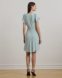 Bubble Crepe Flutter-Sleeve Dress