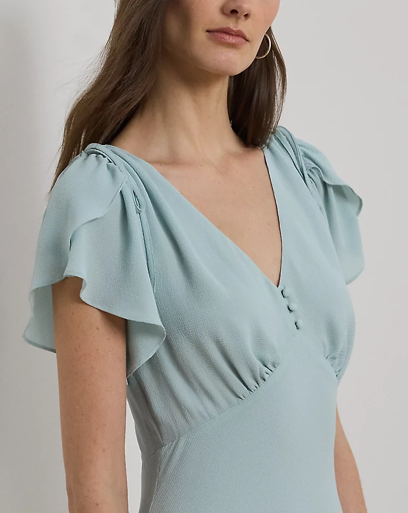 Bubble Crepe Flutter-Sleeve Dress