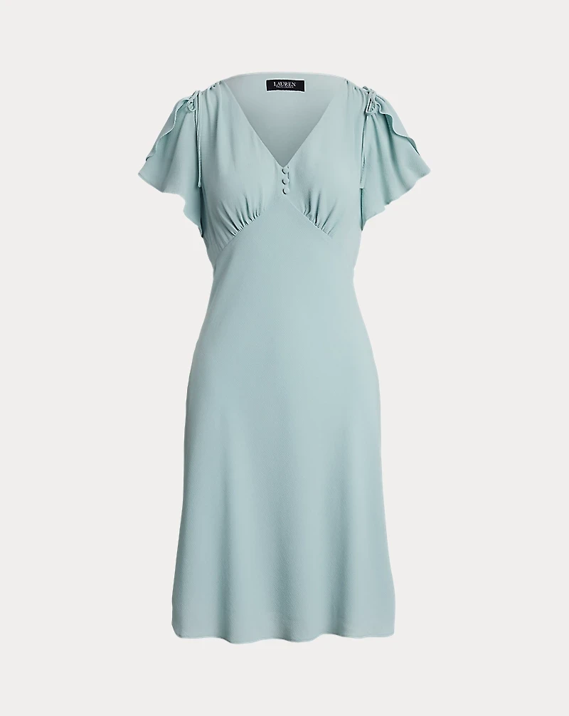 Bubble Crepe Flutter-Sleeve Dress