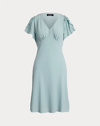 Bubble Crepe Flutter-Sleeve Dress