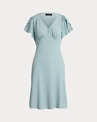 Bubble Crepe Flutter-Sleeve Dress