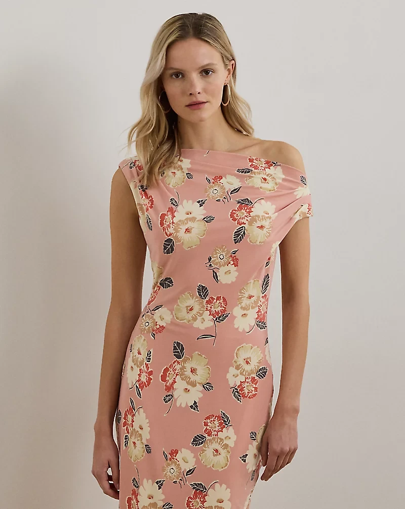 Floral Jersey Off-the-Shoulder Dress