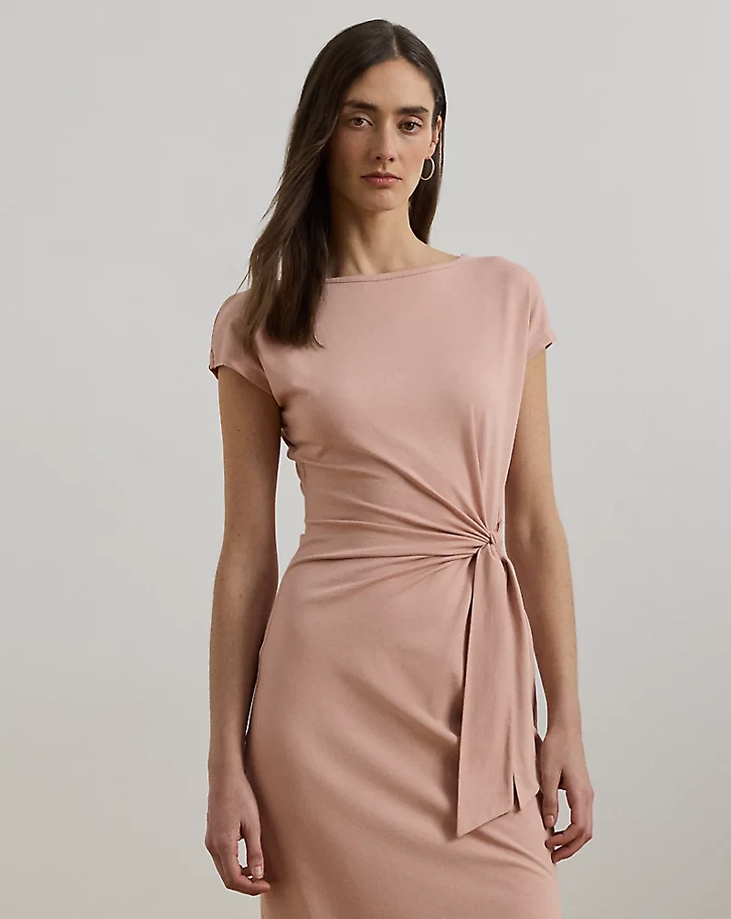 Tie-Front Jersey Boatneck Midi Dress