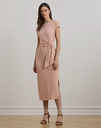 Tie-Front Jersey Boatneck Midi Dress