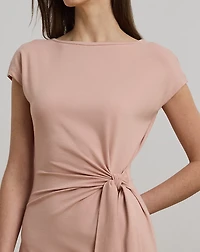 Tie-Front Jersey Boatneck Midi Dress