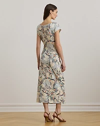 Tie-Front Print Boatneck Midi Dress