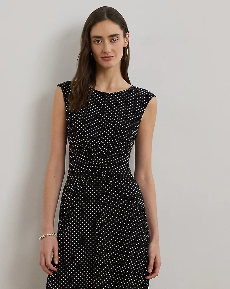 Polka-Dot Twist-Front Jersey Dress