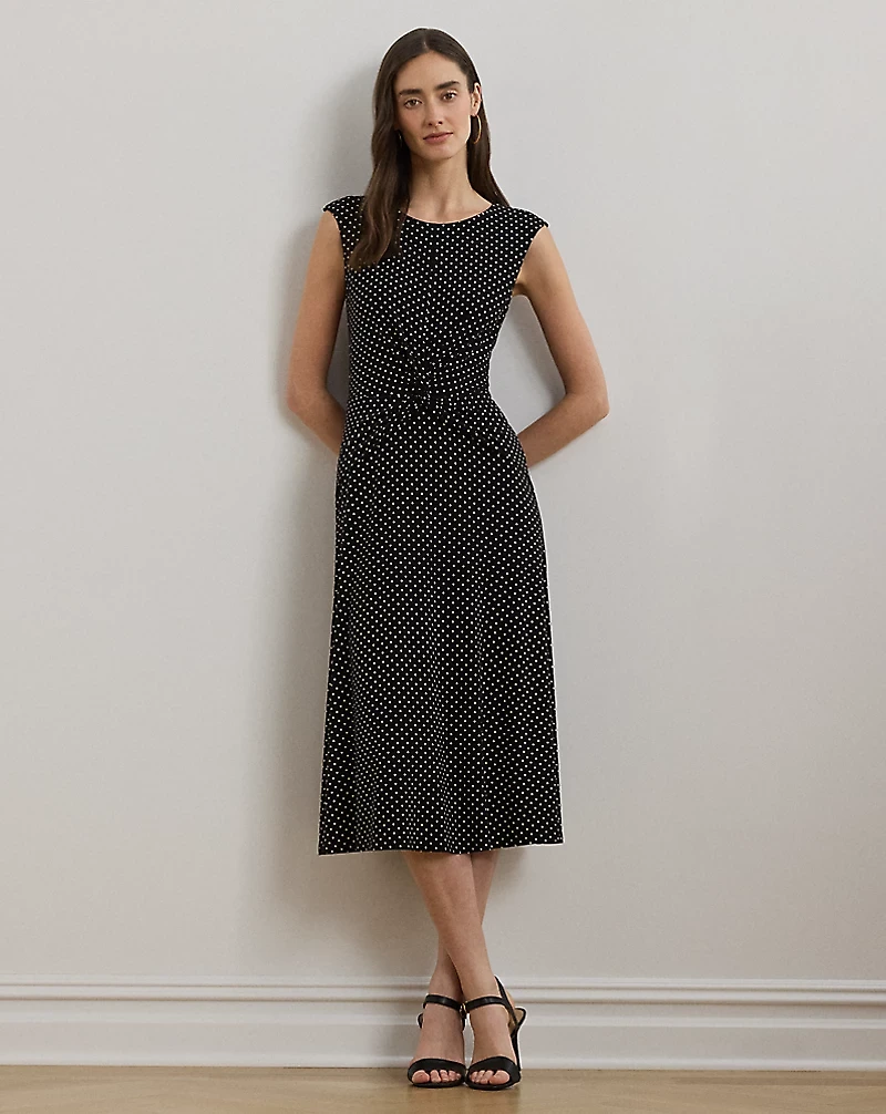 Polka-Dot Twist-Front Jersey Dress
