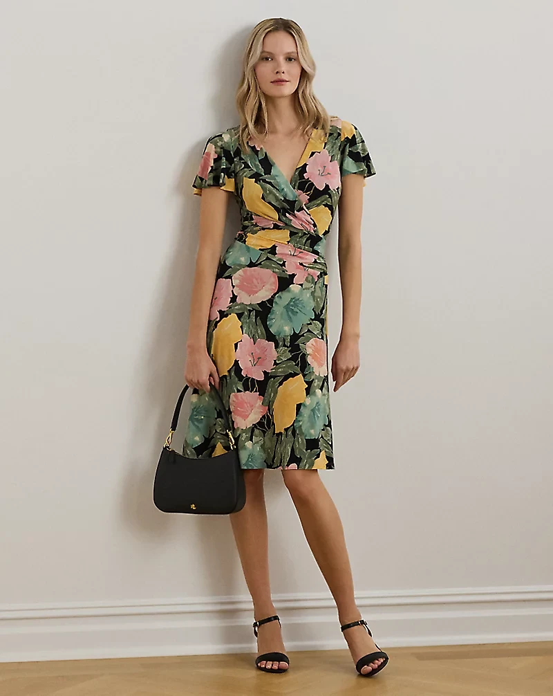 Floral Stretch Jersey Surplice Dress