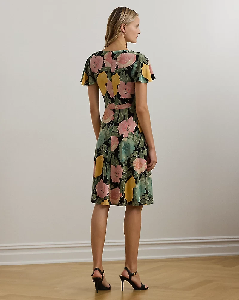 Floral Stretch Jersey Surplice Dress