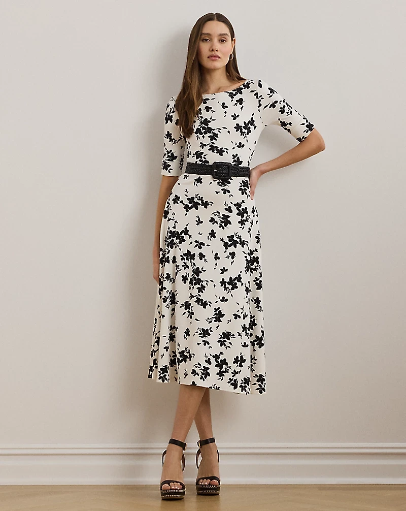 Floral Stretch Cotton Midi Dress
