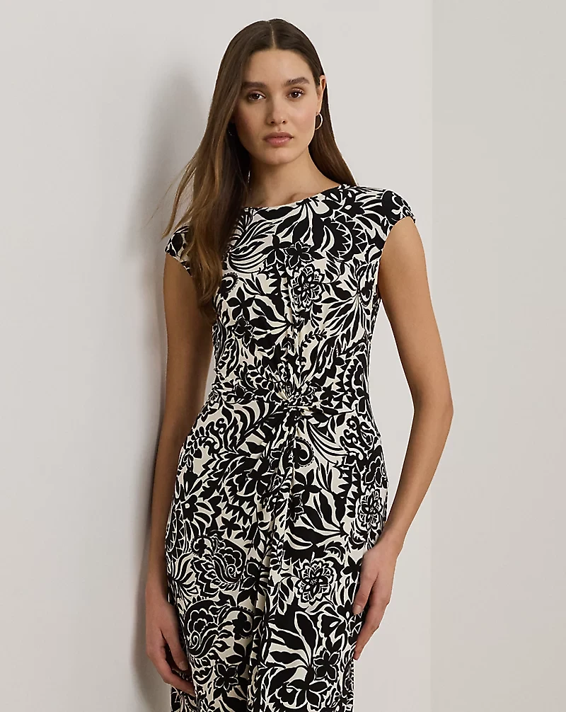 Floral Twist-Front Stretch Jersey Dress