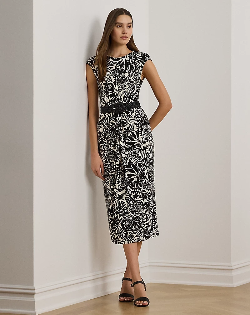 Floral Twist-Front Stretch Jersey Dress