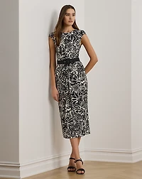 Floral Twist-Front Stretch Jersey Dress