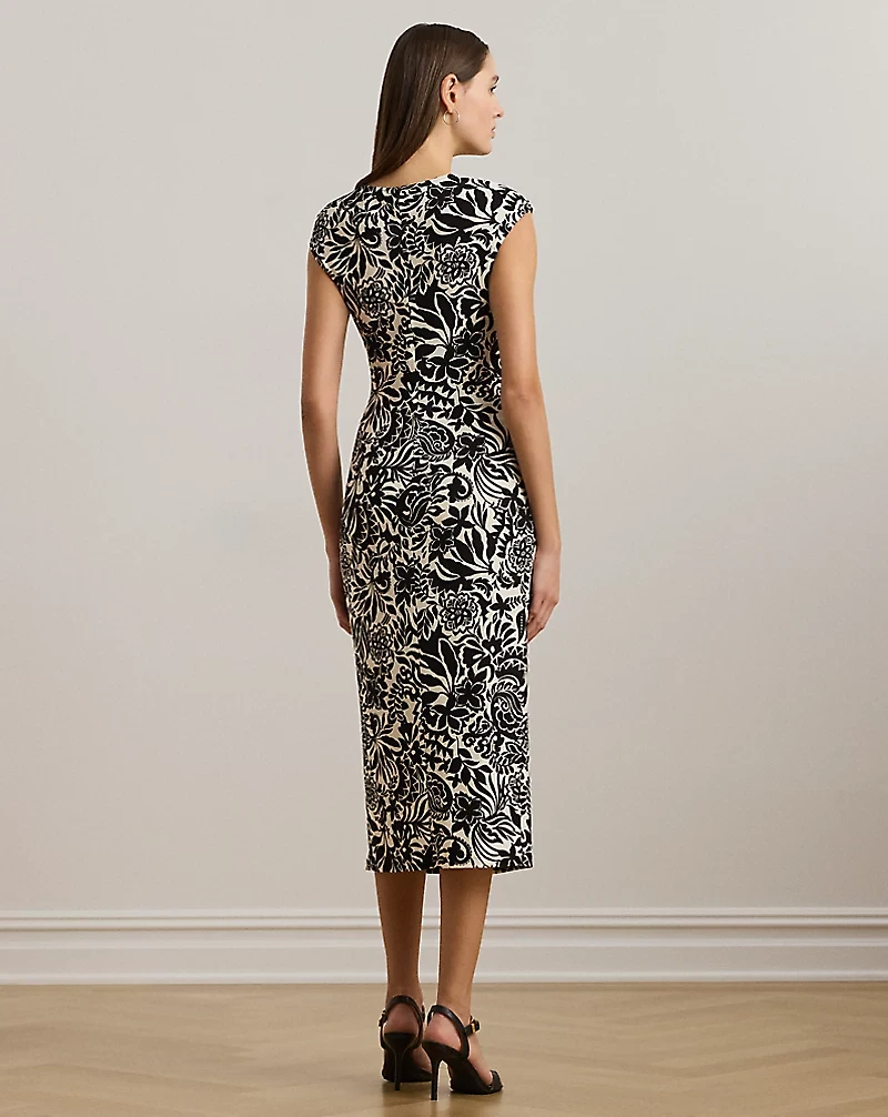 Floral Twist-Front Stretch Jersey Dress
