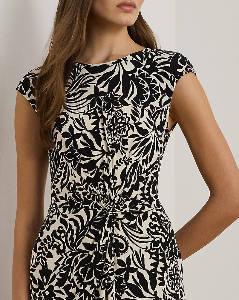 Floral Twist-Front Stretch Jersey Dress