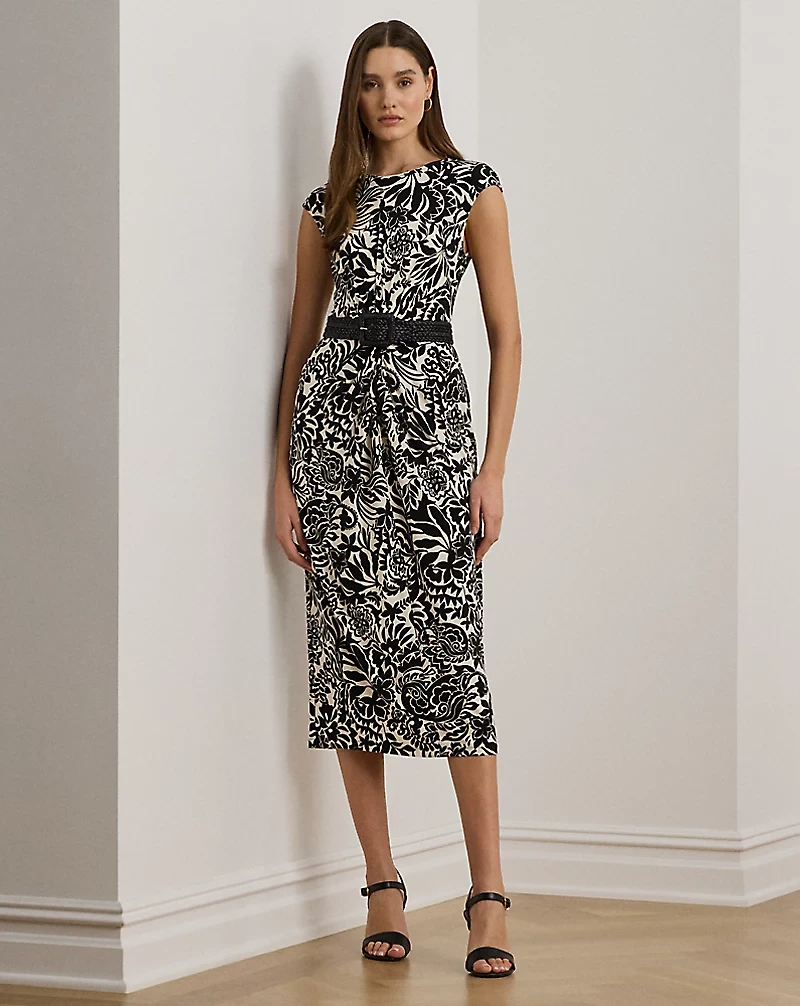 Floral Twist-Front Stretch Jersey Dress
