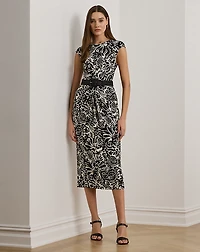 Floral Twist-Front Stretch Jersey Dress