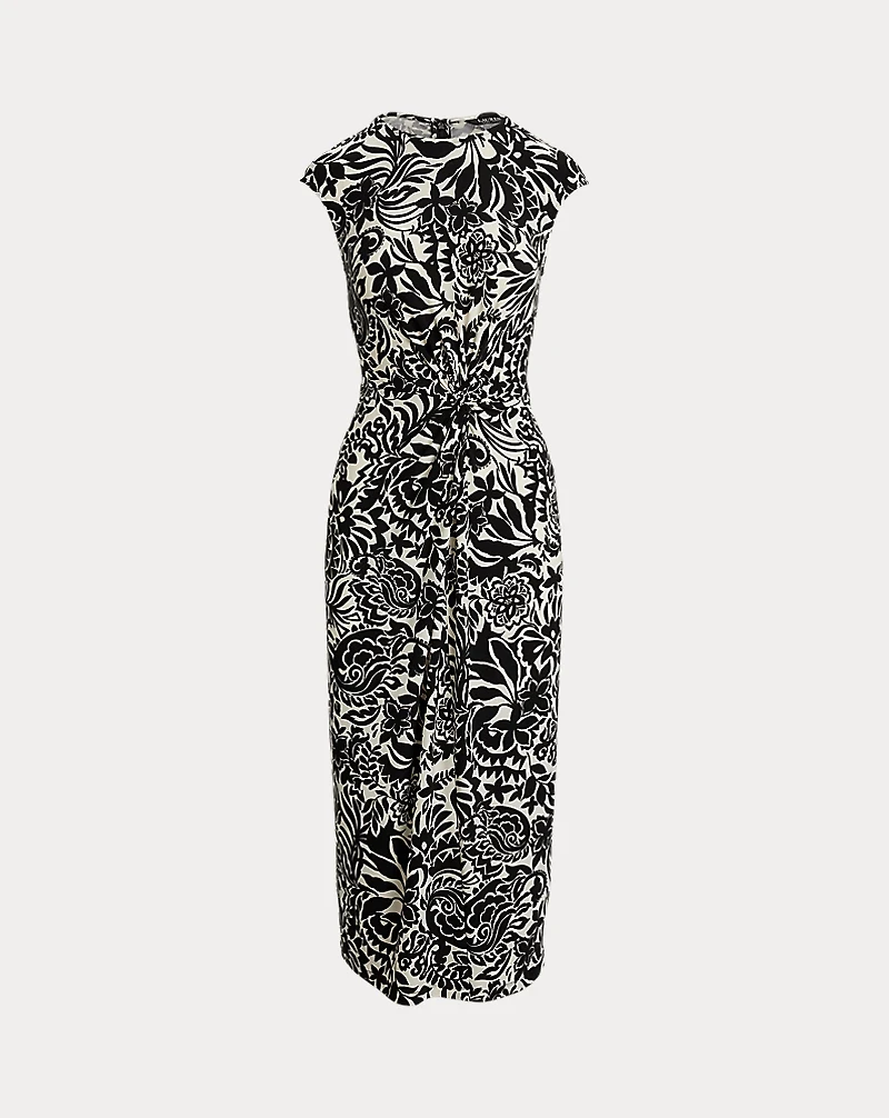 Floral Twist-Front Stretch Jersey Dress