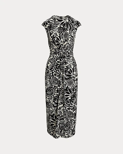 Floral Twist-Front Stretch Jersey Dress