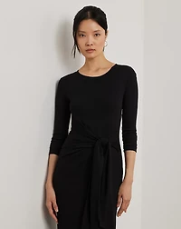 Tie-Front Cotton-Blend Crewneck Dress