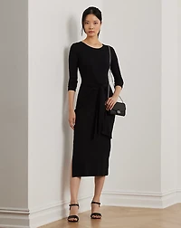 Tie-Front Cotton-Blend Crewneck Dress
