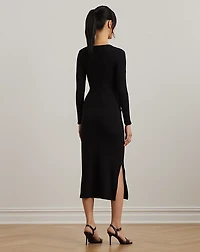 Tie-Front Cotton-Blend Crewneck Dress